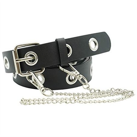 Ro Rox Hawk Gothique Goth Grunge Punk Ceinture avec Boucle Carrée et Chaîne - Noir