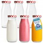 HEFTMAN Lot de 6 mini bouteilles de lait en verre avec couvercles - Vides - 250 ml - Avec couvercles vichy rouges - Pour boisson