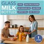 HEFTMAN Lot de 6 bouteilles de lait en verre avec couvercles – 1 litre vides hermétiques avec couvercles vichy rouges pour boiss