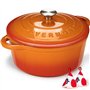 Overmont Cocotte en Fonte Émaillée - Ø24 cm Casserole Antiadhésive Avec Couvercle et Maniques en Coton - Batterie de Cuisine Rob