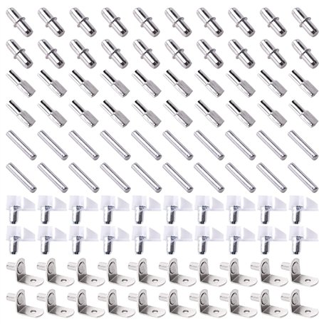 100 Pièces Chevilles de support d'étagère Taquet etagere goupille broches en Métal Nickelé L Forme Support Équerre 5 modèles Pou