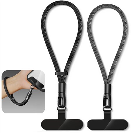 YUNYU Lot de 2 chaînes courtes pour téléphone portable - Antidérapantes - Avec 2 mousquetons - Dragonne universelle pour smartph