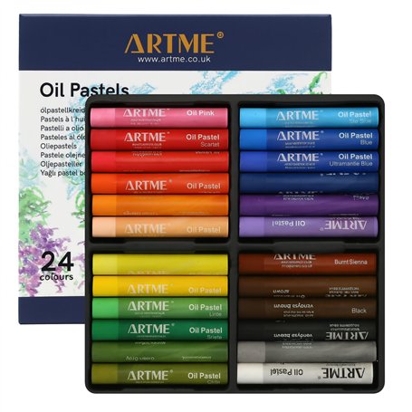 Artme Lot de 24 bâtons de peinture pastel à l'huile Couleurs vives Couleurs intenses Texture mélangable pour toile et papier Hau