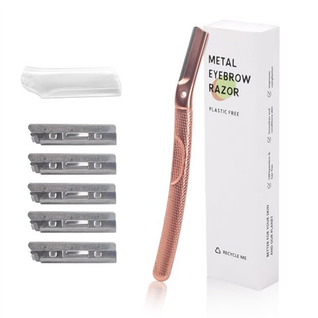 Rasoir Visage Femme Dermaplaning - Rasoir Sourcils en Acier Inoxydable avec 6 Lames Remplaçables - Outil Polyvalent pour Épilati