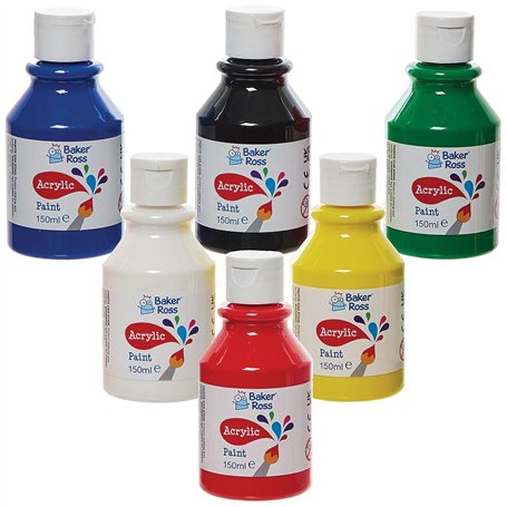 Baker Ross FN505 Peintures acryliques couleurs primaires