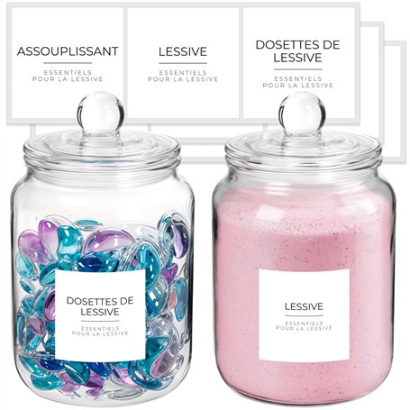Winter Shore Bocaux en Verre 2L avec Couvercles & Étiquettes (Lot de 2) - Essentiels d'Organisation & Rangement Buanderie - Jarr