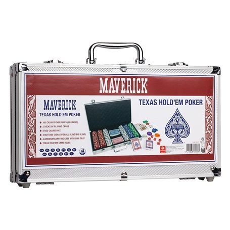 Maverick Mallette de Poker de 300 jetons + 2 Jeux de 54 Cartes + 5 dés - Règles du Texas Hold'em incluses