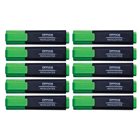 OFFICER PRODUCTS Lot de 10 surligneurs fluorescents - Couleur : vert - Encre non toxique - Pointe biseautée - Qualité supérieure