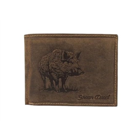 Green Deed - Portefeuille Homme en Cuir Véritable - Motif : Sanglier – 12x9x3 cm – Compartiments pour Cartes de Crédit – Poche F