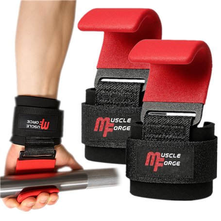 MuscleForge Crochet Musculation - Sangle Musculation Poignet Crochets Haltérophilie - Néoprène Rembourré Support Levage Traction