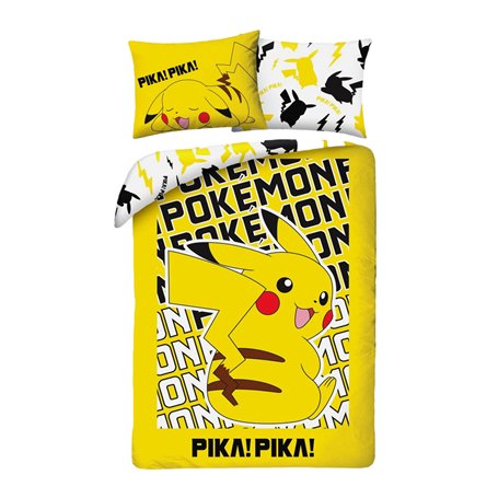 Parure de lit Pokémon Pikachu et amis - Housse de couette 140 x 200 cm et taie d'oreiller 70 x 90 cm - Certifié Öko-Tex