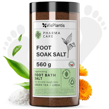 Vis Plantis Sel de bain de pieds au thé vert et à l'urée - 560 g - Soin des pieds contre les champignons et les fissures de la p