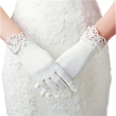 ArtiDeco Gants Courts en Satin Avec Dentelle pour Femme - Opéra