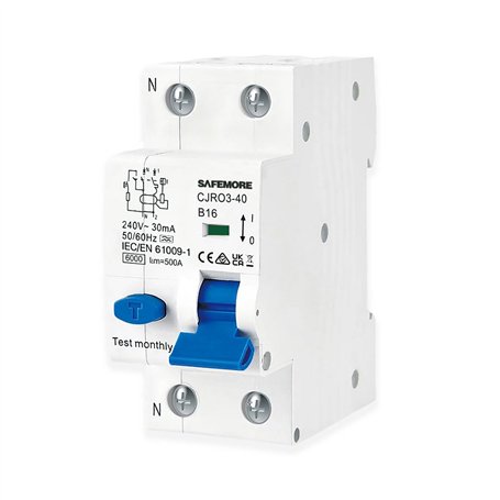 Disjoncteur Différentiel RCBO 16A 1P+N - Type A 30mA Courbe B - Protection 6kA - Interrupteur FI Électromagnétique - Interrupteu