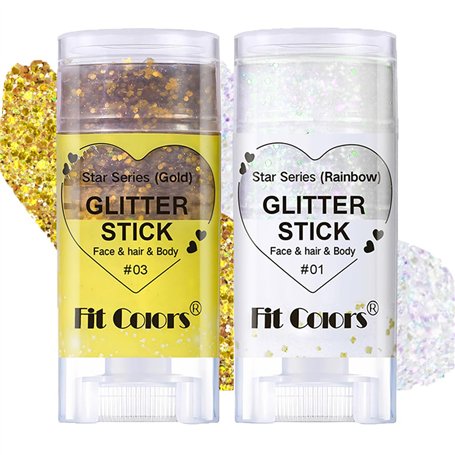 Baorder 2Pcs arc-en-ciel et or corps paillettes bâton