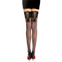 PrettyLoveHose Bas Resille Noir Dentelle Lacet Noir Rouge Noeud Effet Couture Autofixant Silicone