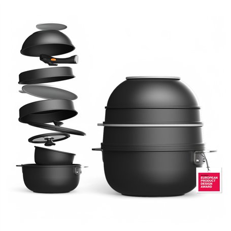 MasterPRO SHARE & PLAY | Ensemble de 10 ustensiles de cuisine empilables | Manche amovible | Peu encombrant | Fonte d'aluminium