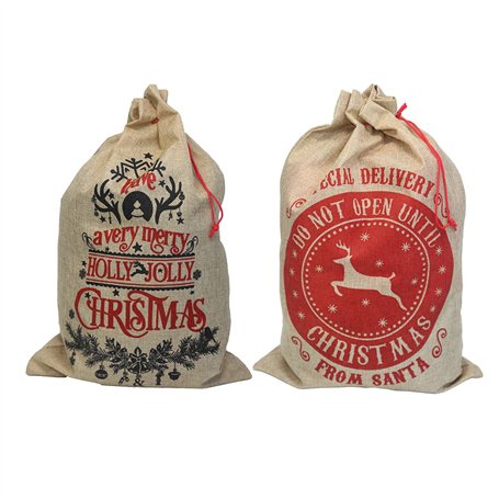 Sacs de Noël. Sacs de Noël moyens de 35 x 50 cm. Sacs-cadeaux de noël avec cordon de serrage en jute artificielle. Un paquet de
