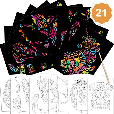 Qpout 21pcs Ensemble de Papier à gratter pour Enfants