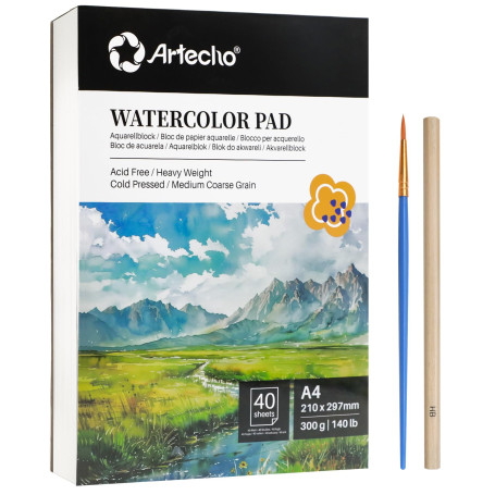 Artecho Bloc de 40 feuilles de papier aquarelle A4