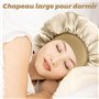 DERAYEE Bonnet Soie Beige Cheveux Nuit Élastique,Bonnet de Nuit en Satin pour Le Soin des Cheveux