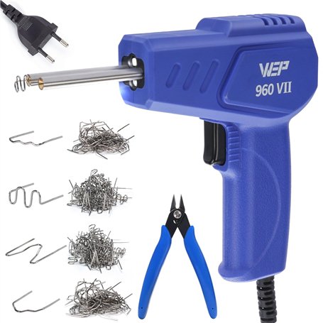 WEP 960-VII Kit Soudure Plastique avec Poignée Ergonomique et Lumières LED avec 350 Agrafes Chaudes et Pinces pour Soudure de Pa