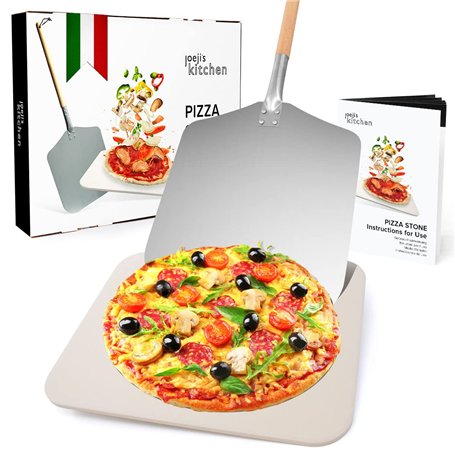 Joeji's Kitchen Pierre pour Pizza & Pelle en aluminium pour Pizza - Pierre a pizza barbecue Pierre pour cuisson croustillante ad
