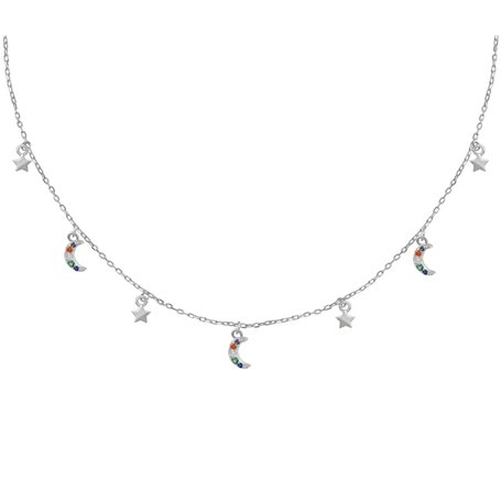 Turmalina by martina Tourmaline - Collier lune et étoiles en argent sterling 925 - Collier ras du cou avec pendentif en zircon c