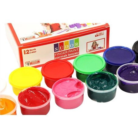 Peinture au doigt pour enfants et bébés. 12 couleurs de 30 ml. Peinture non toxique et lavable pour jeux créatifs et activités d
