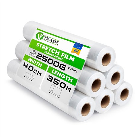 V1 Trade Film Etirable Demenagement - 6 Rouleaux Film Palette Transparent 40cm x 350m - Plastique Protection pour Colis et Meubl