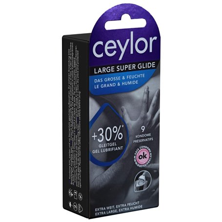 Ceylor Super Glide 9 préservatifs extra larges avec 30 % de crème lubrifiante en plus