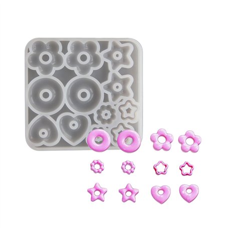 Ralondbey Moule en résine époxy Moules en silicone pour moulage en silicone moules porte-clés bijoux en résine coeur étoile fleu