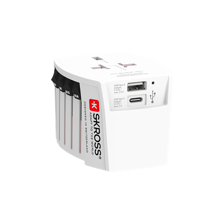 Adaptateur Chargeur Voyage USB A + USB C MUV 27W Power Delivery Universel 2 poles Blanc Skross