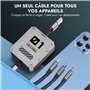 erots rf] Câble USB Rétractable 1.2m/30cm, 3-en-1 Multifonction Chargeur Rapide 3A/100W - Charge Rapide Simultanée pour Appareil