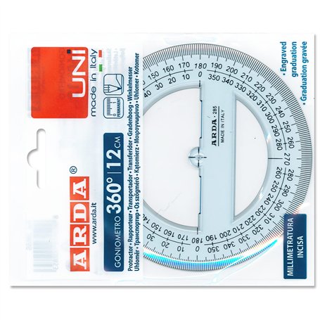 Arda - Rapporteur à 360 ° 12 cm ligne uni - règle (polystyrène