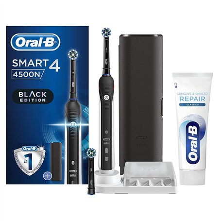Oral-B Brosse à dents électrique rechargeable Smart 4 4500 Noir + Dentifrice Oral-B Gencives & Vernis Repair Classique. 1 brosse