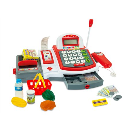 Teorema Enregistreur de Caisse Jouet pour Enfants avec Scanner et Rouleau de Ticket avec Accessoires
