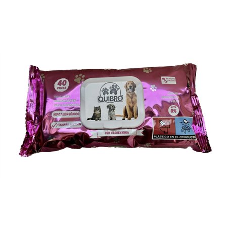 Quibropets Lot de 40 lingettes humides avec chlorhexidine pour l'hygiène des Pattes des Chiens et des Chats - Nettoyage en Profo
