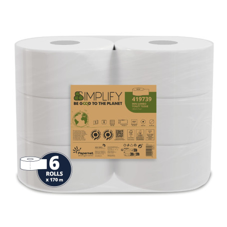 Papernet Simplify 419739 Lot de 6 rouleaux de papier en pure cellulose de 170 m chacun