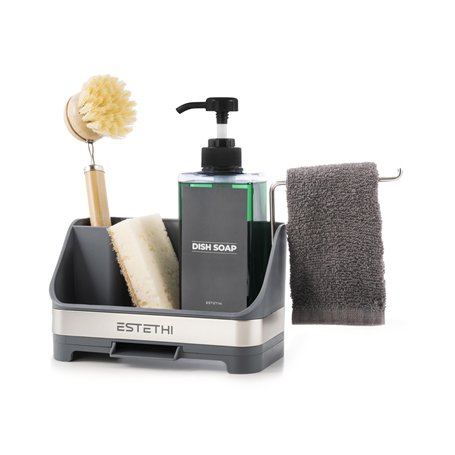 ESTETHI Organisateur Évier Cuisine avec Distributeur de Savon – Support Rangement Évier avec Égouttoir
