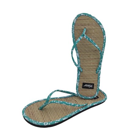 Élégantes Chaussons femme été modèle Caraïbes fond bambou tongs anti-transpiration frais Flip Flops en paille semelle en caoutch