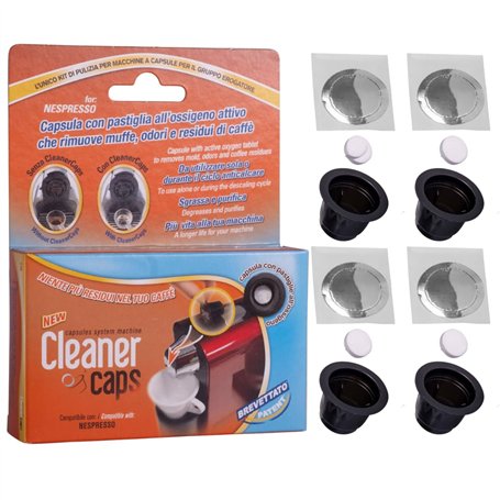 CleanerCaps Nettoyage Machine à Café - Compatible avec Nespresso - 4 Capsules Détergents - Nettoyage Bec de Sortie Café - Nettoy