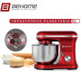 BEHOME Robot Patissier Professionnel 1200W avec Bol d'Acier Inoxydable 5L, 6+P Vitesses, 2 Fouets et 1 Crochet Pétrisseur (Rouge