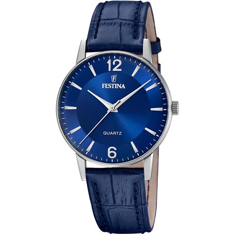 Montre FESTINA pour Homme F20690/3 Classics Boîtier en Acier Inoxydable Gris Bracelet en Cuir Bleu