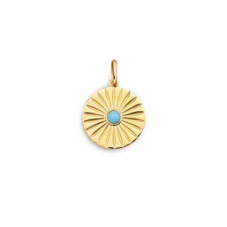 SINGULARU - Charm Solei Turquoise. Laiton avec finition plaqué or 18 kt. Pendentif avec détails pierres naturelles. Fermoir mous