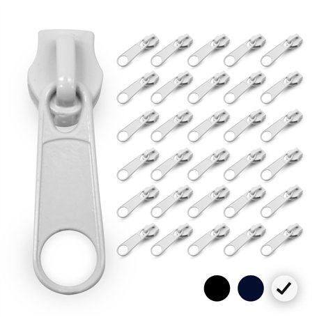 DOJA Barcelona | Curseur Fermeture Eclair | Pack 30 Curseur Blanc N°3 | 25mm Long | Tirette Fermeture Eclair Metal | Couture Acc