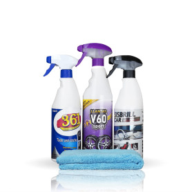 Sisbrill Kit Trio Essentiel de Nettoyage - Nettoyage et Entretien pour Toute la Voiture - Jantes, Cuir, Tissu, Plastique, Mousti Sisbrill Kit Trio Essentiel de Nettoyage - Nettoyage et Entretien pour Toute la Voiture - Jantes