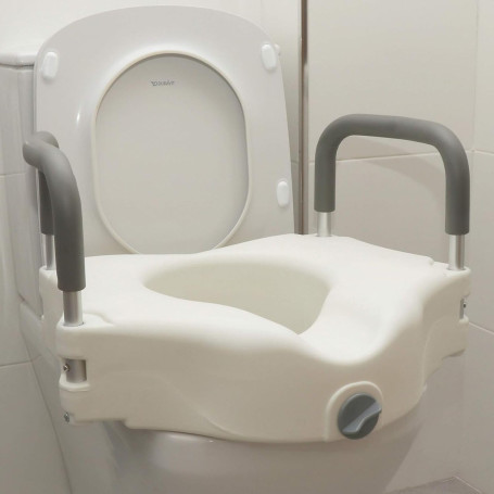 OrtoPrime Rehausseur WC Adulte avec Accoudoirs Rembourrés – Rehausseur de Toilette 12 cm – Siège WC Handicapé avec Sécurité – Re
