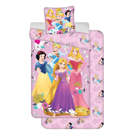 Parure de Lit Princesses Disney 3 Pièces 100% Coton - Housse de Couette 140x200 cm + Taie d'oreiller 65x65 cm + Drap-Housse