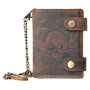 FLW - Portefeuille de motard en cuir véritable avec une tête de mort avec chaîne – RFID